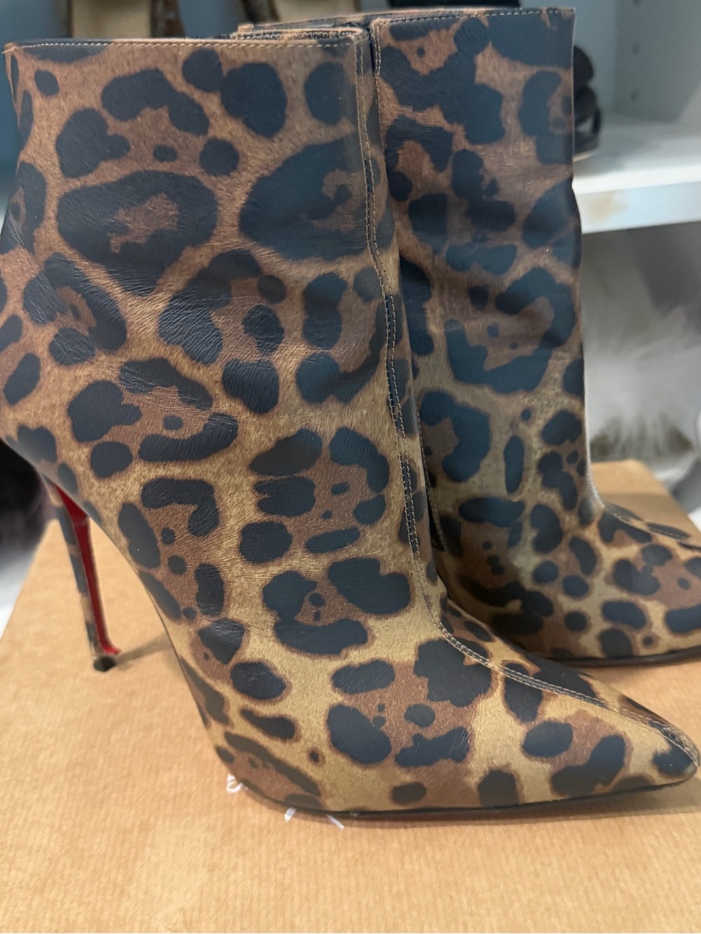 Leopard Print Stiletto Ankle Boots - Brown - Picture 6 of 6